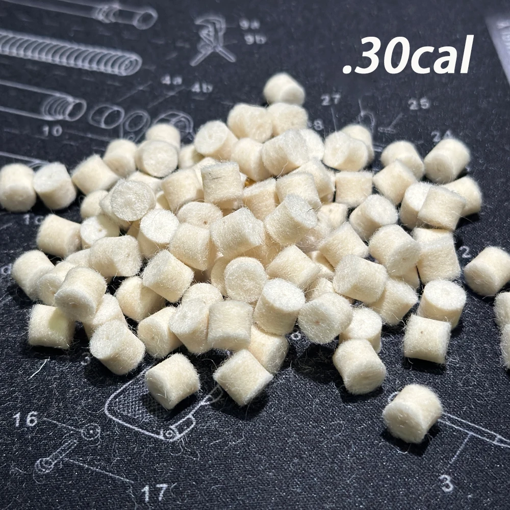 .22cal.30cal 9mm 100 Uds almohadilla de pulido de fieltro de lana fregona con agujero lanza cepillo de limpieza de carbono puntiagudo Kit de limpieza de pistola de caza - imagen 3