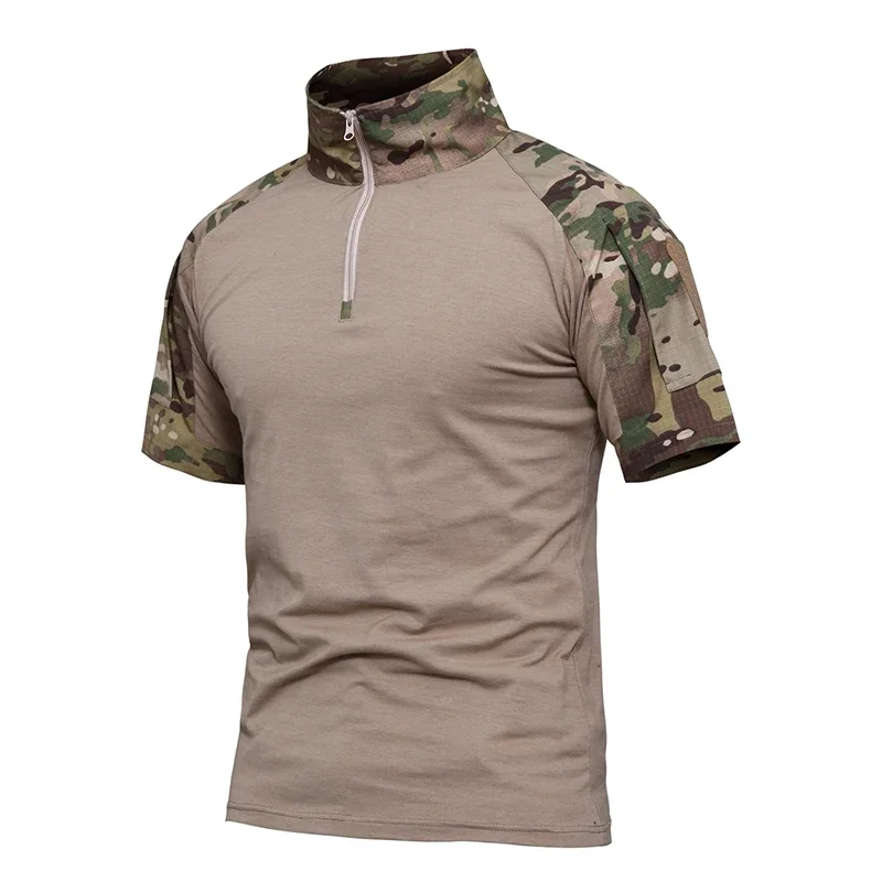 Camisa táctica de manga corta de verano para hombre, camisa de combate con cremallera de algodón para senderismo, camisetas Airsoft de camuflaje, camiseta de escalada CP para hombre - imagen 2