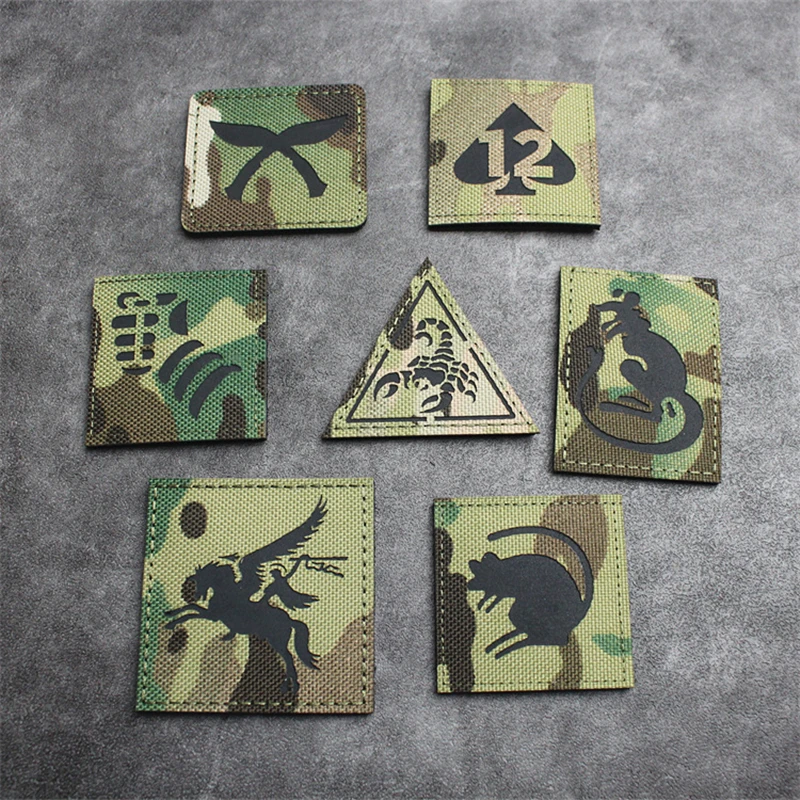 Parche reflectante de la serie de camuflaje, pala, 12 insignias tácticas, Pegaso, Doglegs, ratón, puño de canguro, escorpión para decoración de bolsas de ropa - imagen 2