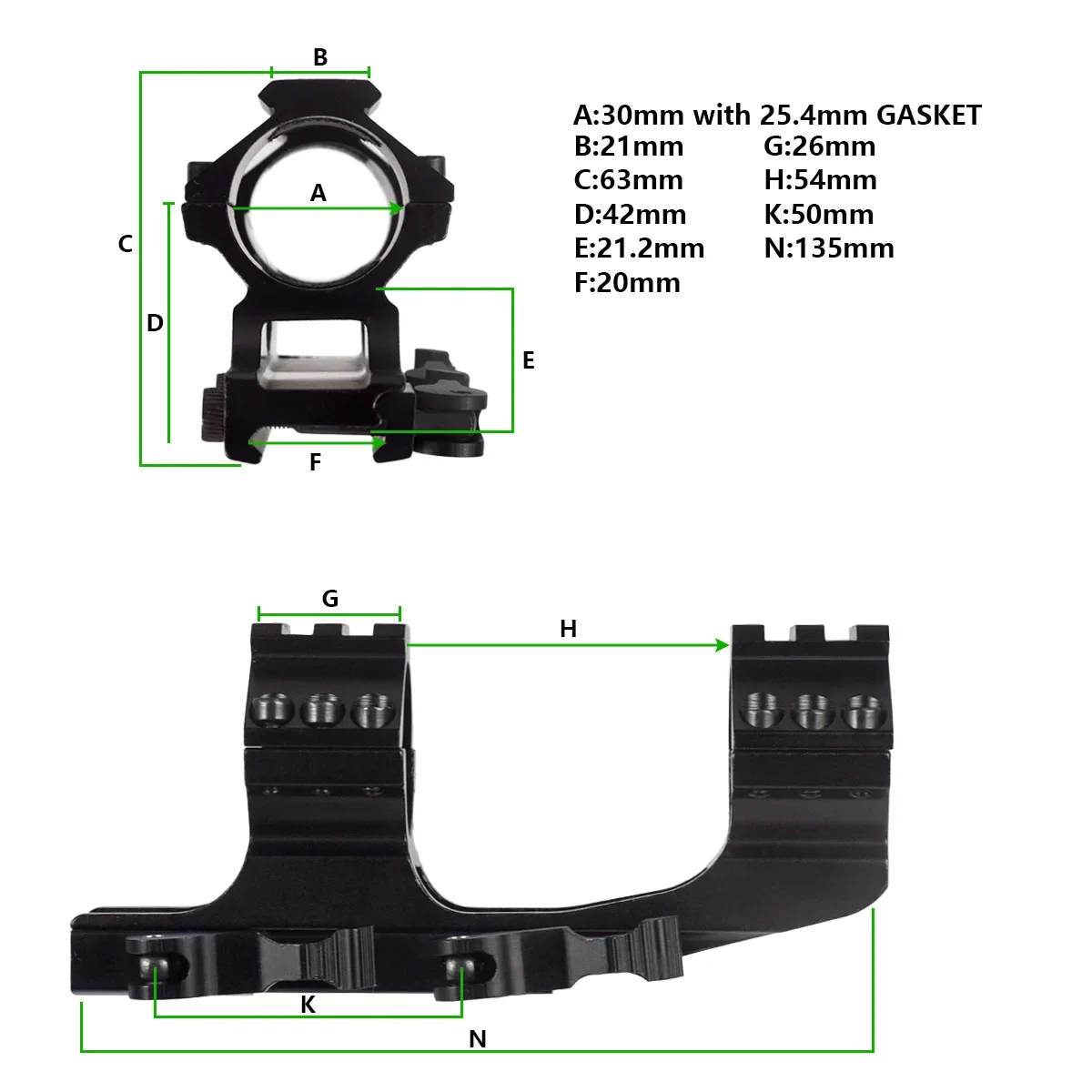 Soporte de anillo de alcance táctico QD 25,4mm 30mm montaje de alcance de una pieza 1 "/30mm anillos duales accesorios de caza riel Picatinny de 20mm - imagen 4