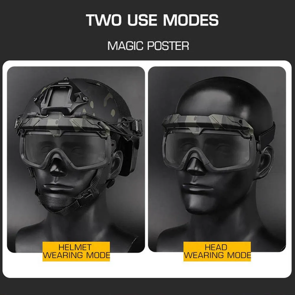 Gafas tácticas de Paintball Airsoft, 2 modos de uso, gafas de sol deportivas para caza al aire libre, montaje rápido para casco, equipo de protección ocular - imagen 5