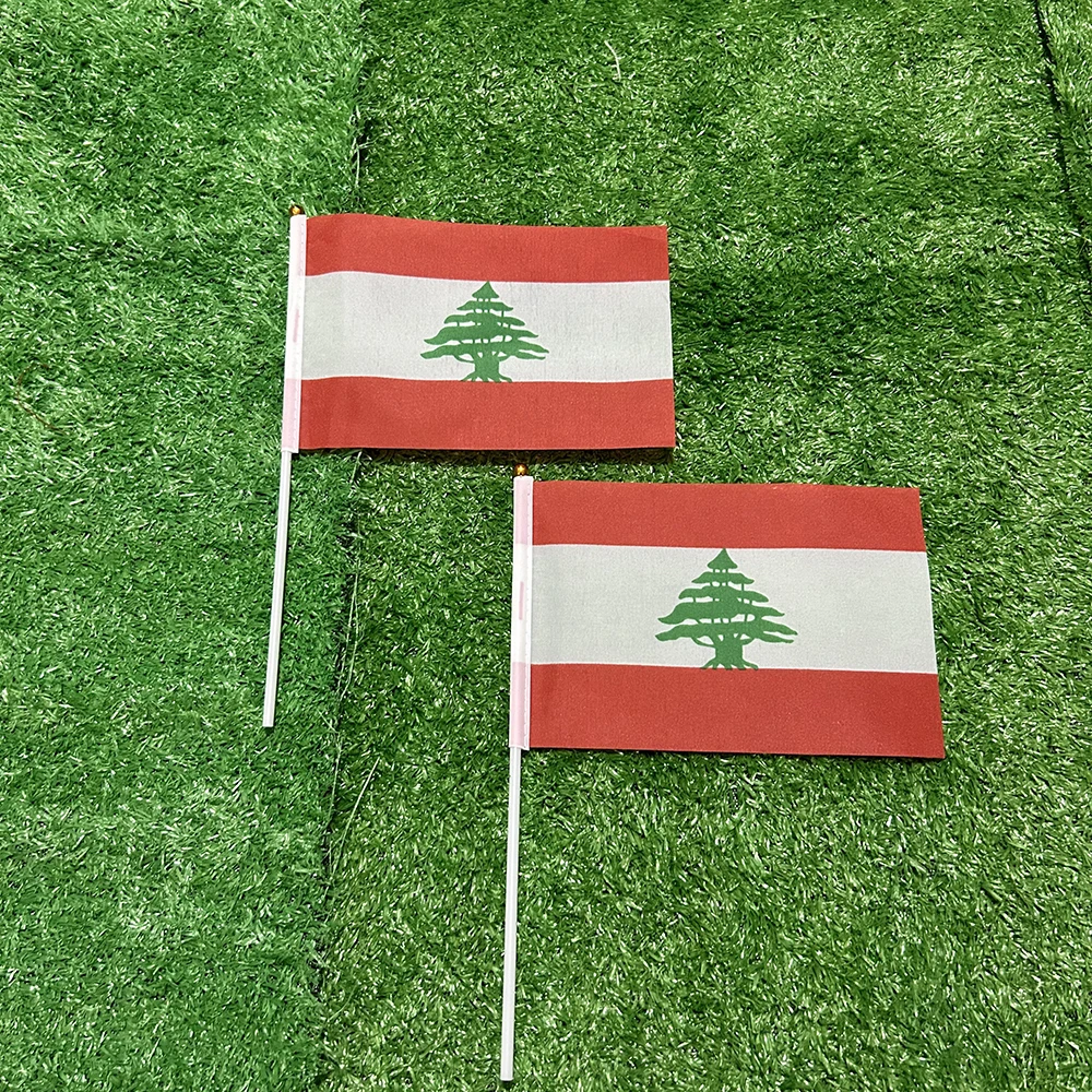 Banderas SKY Banderas onduladas a mano del Líbano 10/20/50/100 Uds 14*21cm banderas de mano del Líbano con asta de bandera de plástico bandera de impresión de poliéster - imagen 2