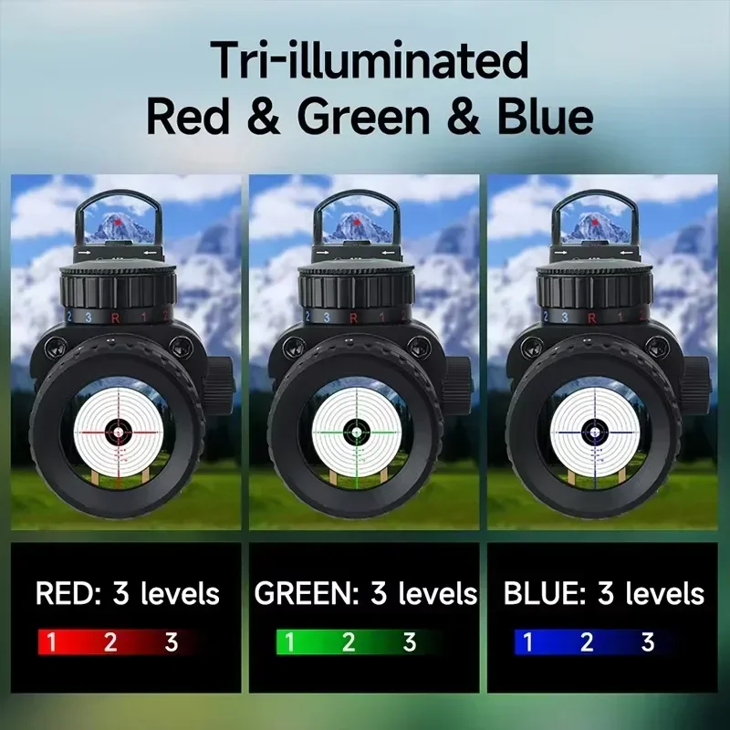 Alcance de retícula de mirilla de Color tres iluminado, rojo, verde, azul, 4x32, para exteriores y mira óptica de punto rojo con combinación táctica láser - imagen 4