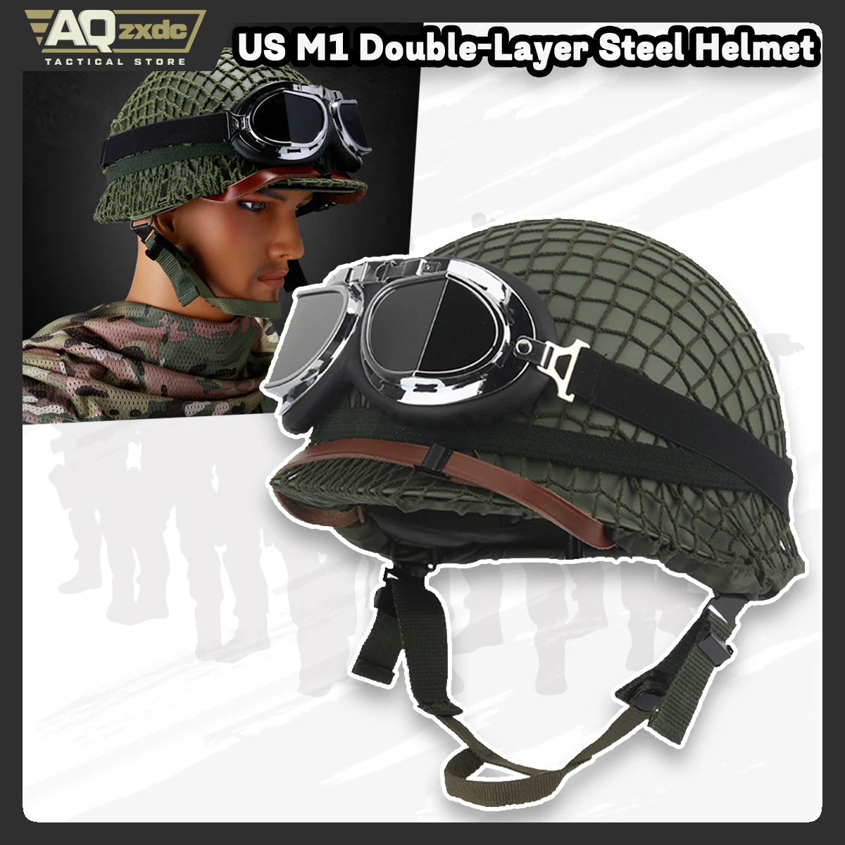 Casco americano M1 de acero de doble capa, ventilador militar de aleación de acero, casco táctico especial para cine y televisión, campo de equitación