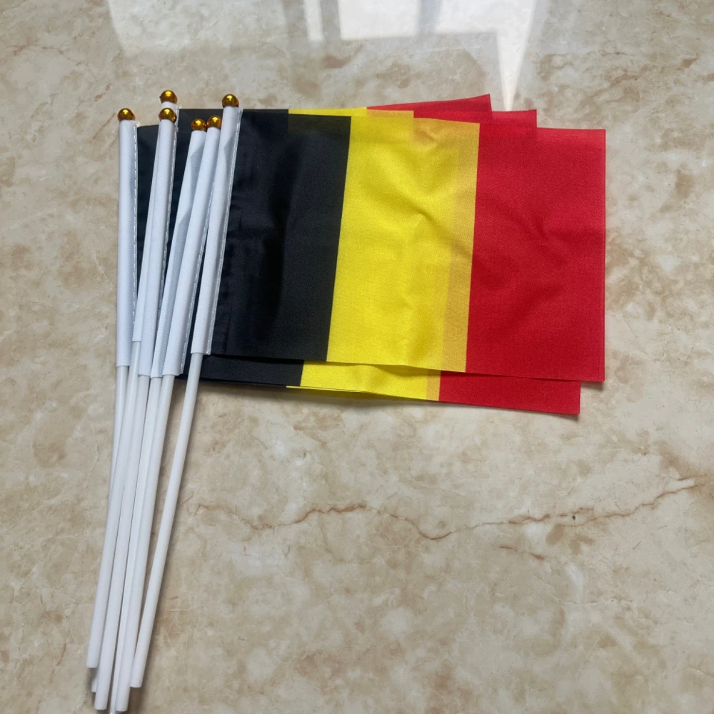 Bandera de mano de Bélgica, 14x21cm, bandera de mano de Bel BE de Bélgica con mástil - imagen 3