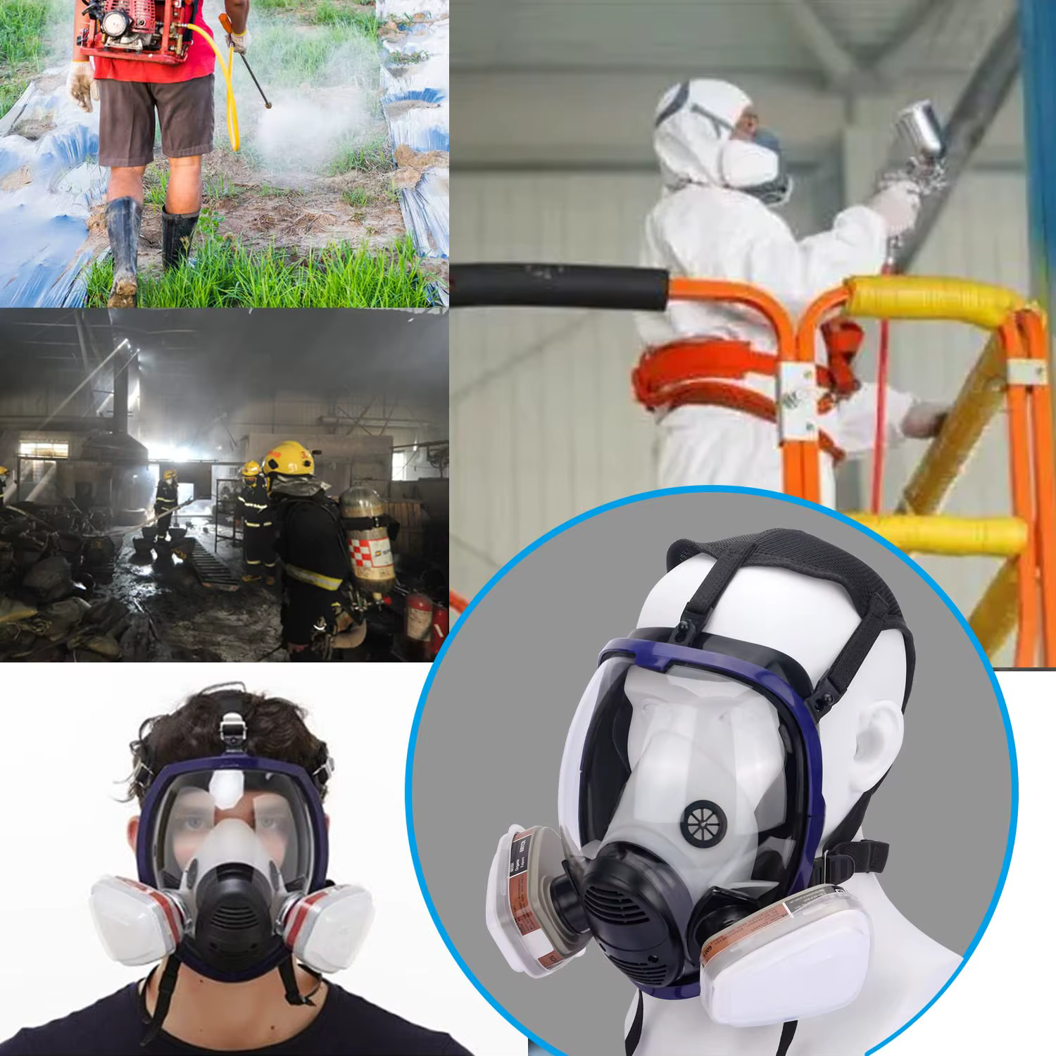 Respirador facial completo de silicona, lente policarbonato antivaho - imagen 3