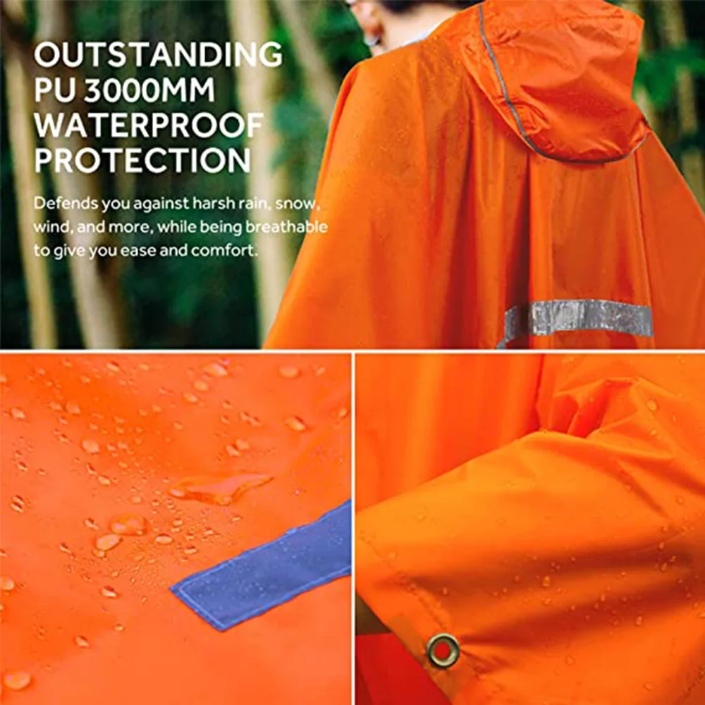 Poncho de lluvia con capucha de servicio naranja, impermeable, ligero, para adultos, militar, emergencia, Camping, hombres, mujeres - imagen 4