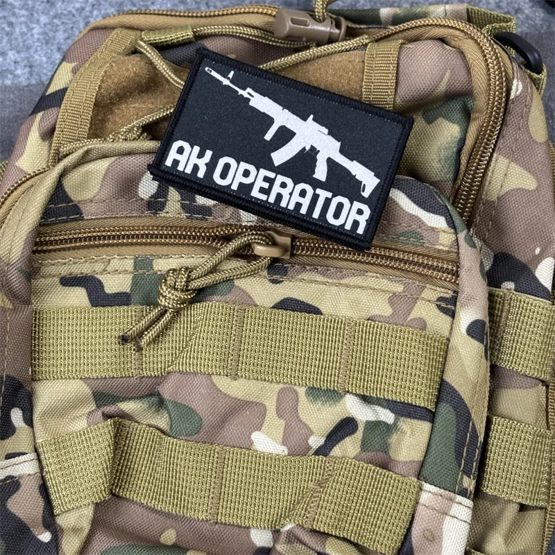 Parche impreso "AK OPERATOR", insignia de moral táctica, parches militares con gancho y bucle, pegatinas para mochila y ropa