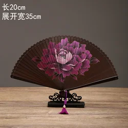 Abanico japonés antiguo de bambú tallado mini – Rojo y negro para baile