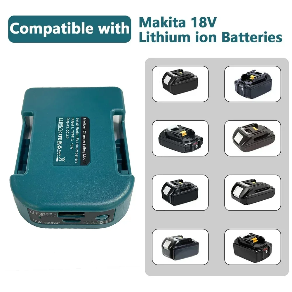 Nuevo soporte de batería con adaptador de cargador USB tipo C QC3.0 para estante de almacenamiento de batería Makita de 18V para dispositivos de fijación - imagen 5