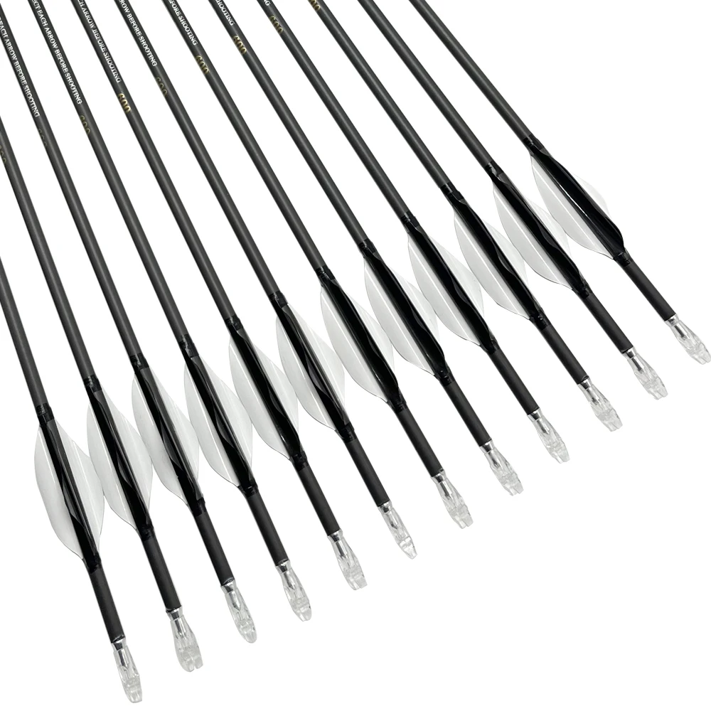 12 Uds Linkboy tiro con arco flechas de carbono puro ID4.2MM paletas giratorias flechas columna vertebral 400-1800 arco de caza - imagen 3