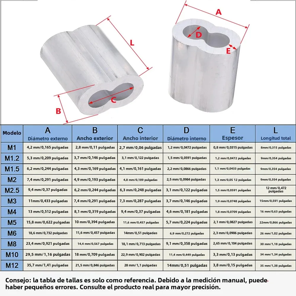 1-100 Uds. Manga de engarzado de Cable de doble agujero M1 a M12 casquillos de Cable tapón de Cable de aluminio de 8 formas accesorios de Hardware de cuerda de engarzado - imagen 3