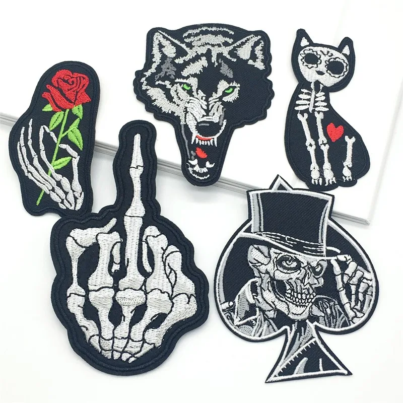 Parches bordados Punk para ropa, pegatinas para planchar, 5 piezas, color blanco y negro - imagen 2