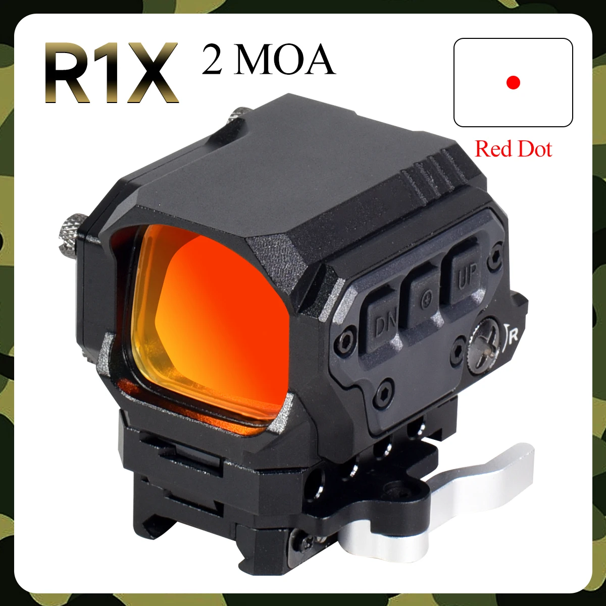 Mira réflex de punto rojo R1X, 2 MOA táctica con montaje Q-D, óptica de punto rojo holográfica, alcance ajustable, montaje en riel de 20mm