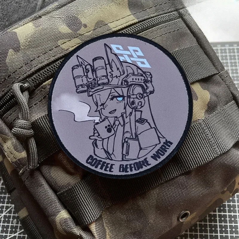 Insignia de moral de chicas de Anime, archivo azul, parche táctico Kanna, juego impreso, pegatinas de gancho y bucle de Chevron, brazalete para mochila militar - imagen 2