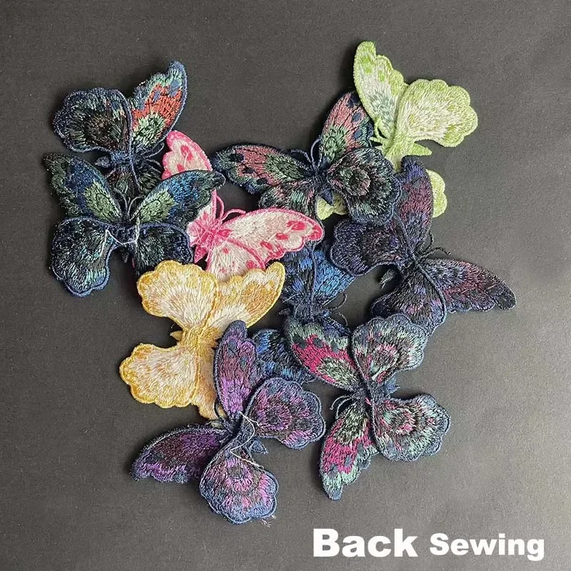Apliques de tela de mariposa de colores, 5 piezas, 10 Uds./8x5,8 CM, parches bordados para coser ropa, pegatinas, suministros de costura DIY para ropa - imagen 3