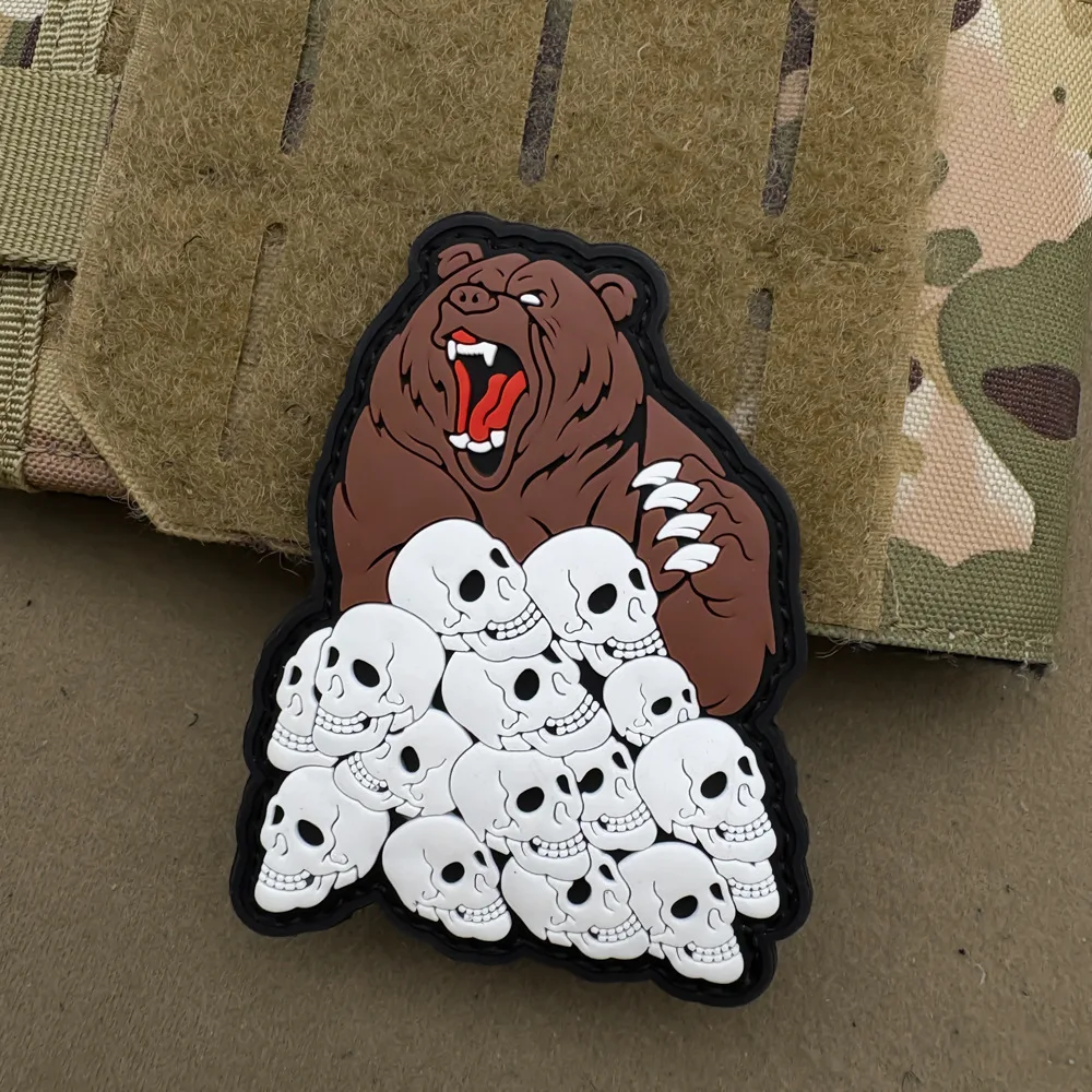 Parches de PVC de oso marrón irritables "Humans Beware", parche de gancho y bucle de moral del ejército militar táctico, pegatina para mochila para ropa - imagen 2