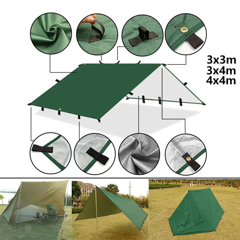Tienda de campaña impermeable con 19 puntos para colgar, lona de supervivencia, refugio solar, toldo de sombra para mochilero al aire libre, toldo para acampar, sombrilla 4x4m, 4x3m, 3x3m - imagen 2