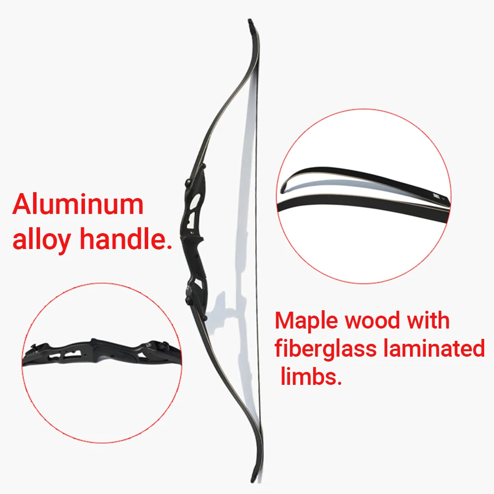 Arco recurvo de 30-50 libras, arco recurvo de 56 ", mango de arco de 17 pulgadas, elevador, mano derecha, caza, tiro con arco, aljaba, equipo para exteriores - imagen 4