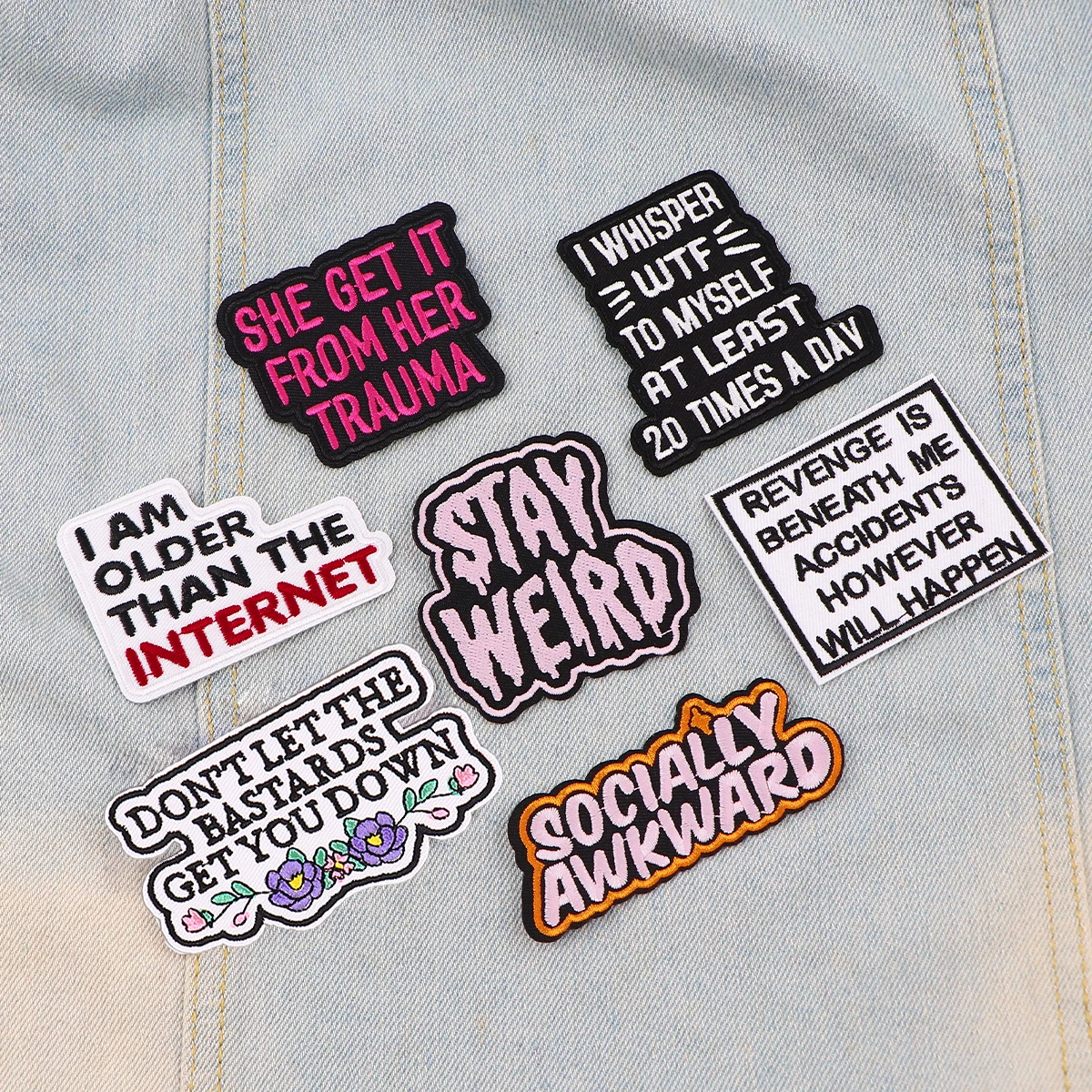 Parche bordado de letras incómodas, parches termoadhesivos para ropa, insignias de costura DIY, Social - imagen 2