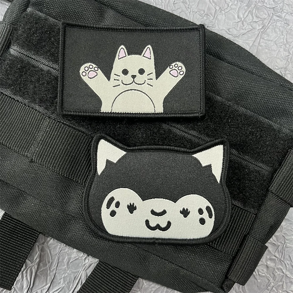 Pegatinas de tela de parche de gato para ropa, insignias de dibujos animados, equipo táctico, parches de gancho y bucle, mochila Wappen - imagen 3