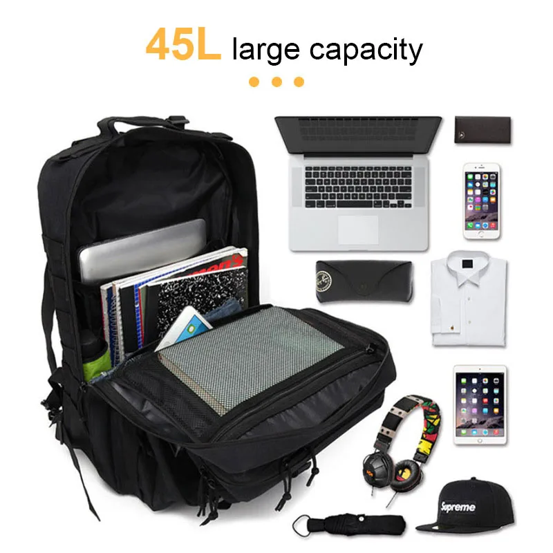 Mochila de camuflaje para acampar al aire libre para hombres, bolsa táctica para acampar, patrón de manchas, alta capacidad, impermeable, viaje, 45l, 3P - imagen 4