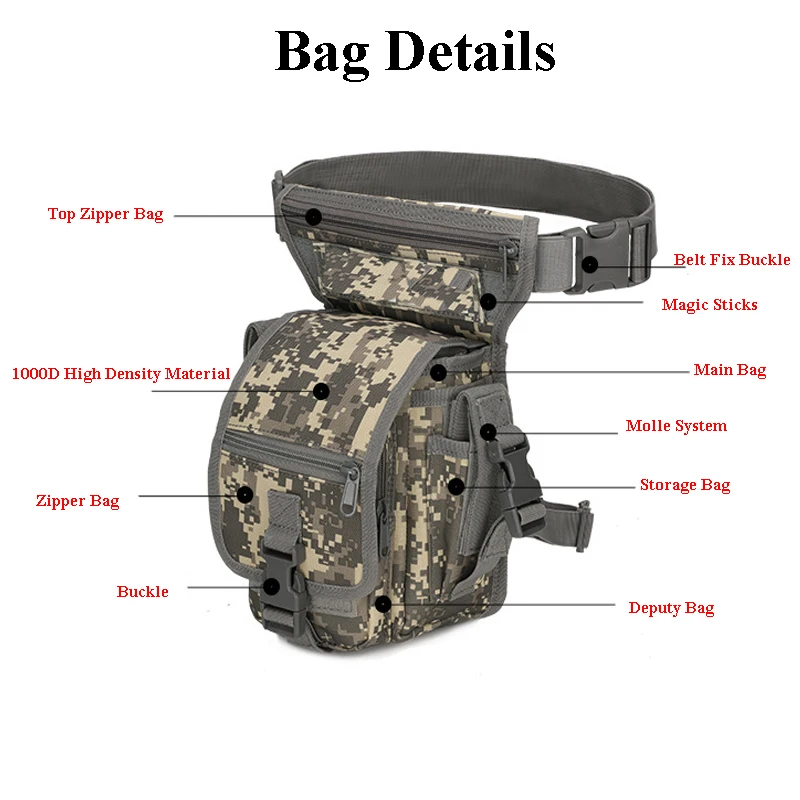 Bolsa de pierna táctica militar para hombre, bolsa de muslo para acampar y cazar, riñonera para motocicleta, riñonera para acampar y montar - imagen 4