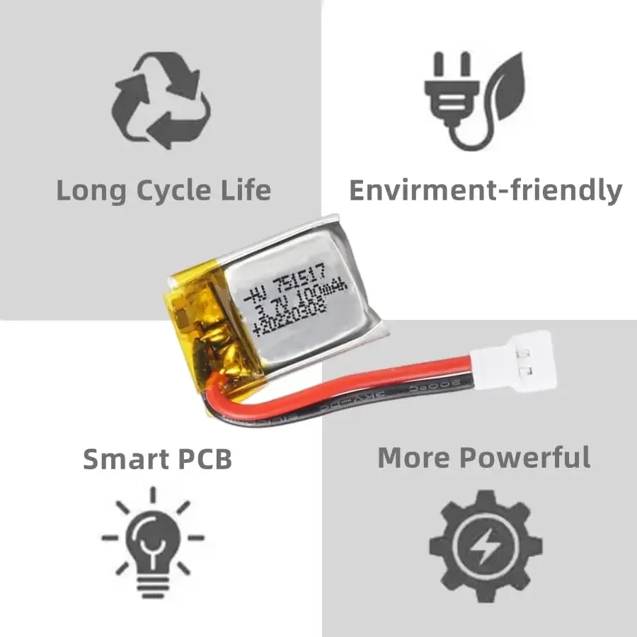 Batería Lipo de 3,7 V, 100mAh, 20C, 751517, para Wltoys V272, V282, V292, Hubsan Q4, H111, Cheerson CX-10, Mini drone RC, Quadcopter, est Proto - imagen 4