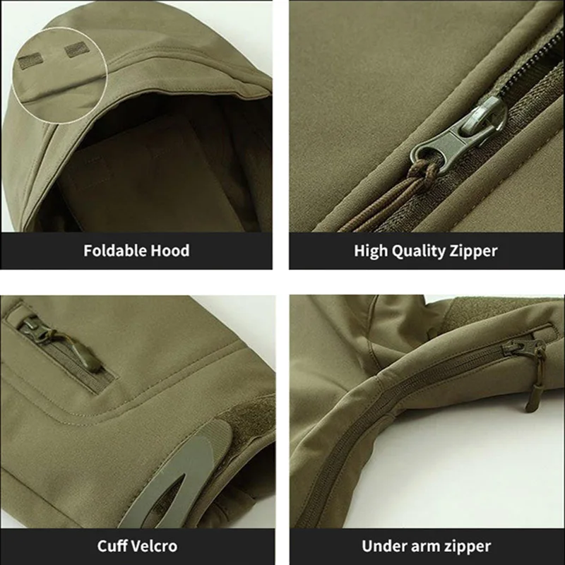 Chaqueta táctica militar para escalada al aire libre, ropa con capucha a prueba de viento, cremallera, resistente al desgaste, cortavientos impermeable, abrigo de concha suave - imagen 2