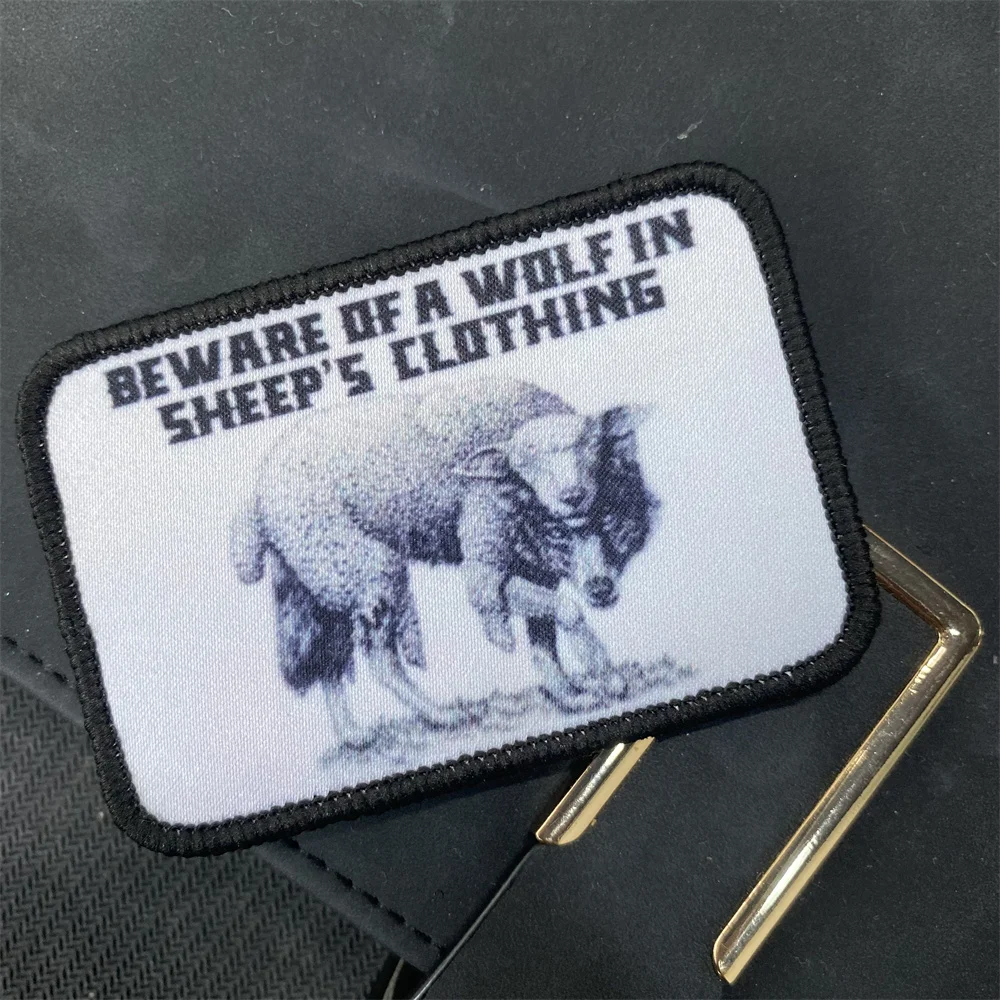 Parche de insignia de moral de ropa de lobo en oveja, estampado de bandera de gancho y bucle, mochila de EE. UU., pegatina táctica, parches de cresta militar - imagen 3