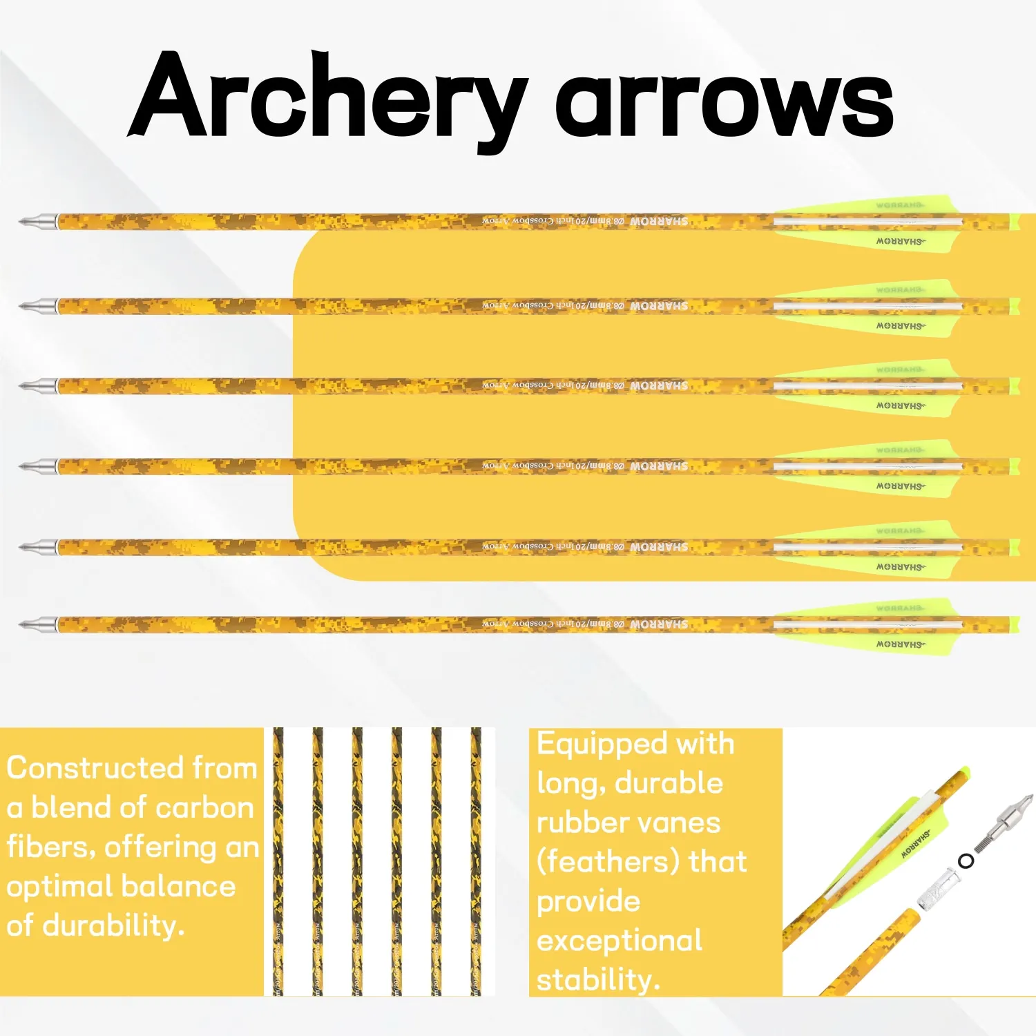 Tiro con arco Flecha de carbono mixto Flecha corta Punta de flecha de grano de 125 OD 8,8 mm Eje de flecha para arco al aire libre Caza Alcance de tiro, 12 piezas - imagen 3