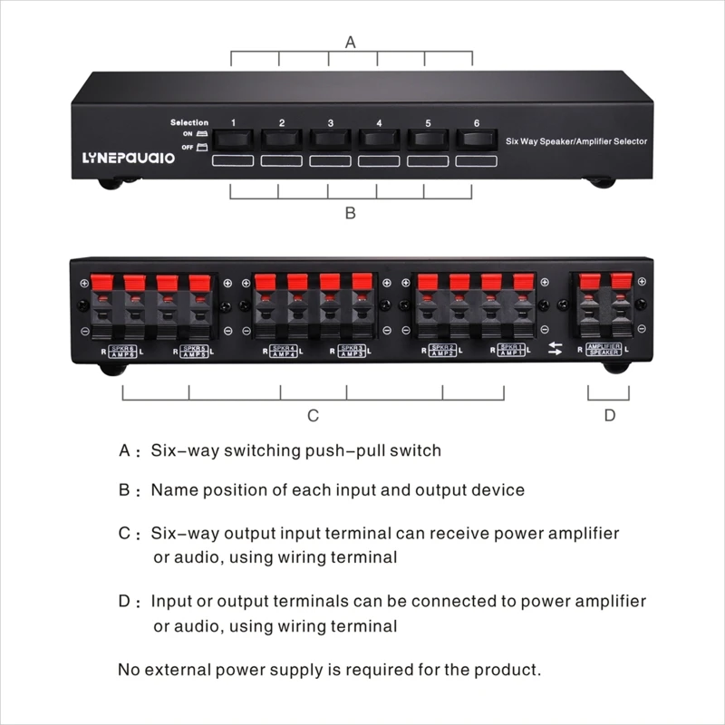 Selector de interruptor de altavoz de 6 canales, amplificador múltiple, Premium, nuevo y mejorado, envío directo - imagen 5