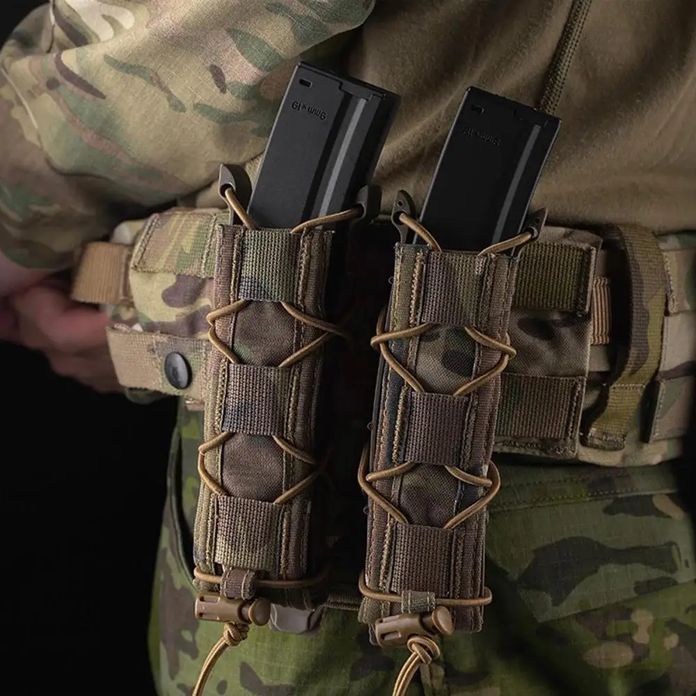 Bolsa larga tipo tigre para Mag, soporte para Mag de 9mm/.45, bolsa doble para MP5 MP7, bolsa para revistas de extracción rápida, sistema MOLLE, caza táctica