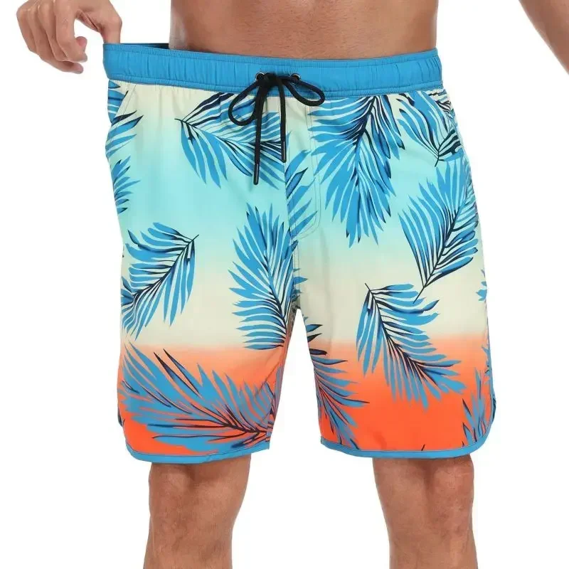 Bañadores de verano con bolsillos y forro, pantalones cortos de baño para hombre, traje de baño estampado con cordón, pantalones cortos de playa de secado rápido para hombre - imagen 3