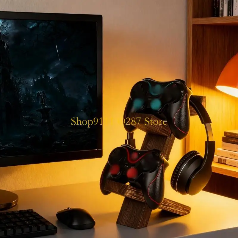 Soporte madera para juegos J1HC 2 capas, estante almacenamiento Vertical 2 capas para controlador auriculares y - imagen 5