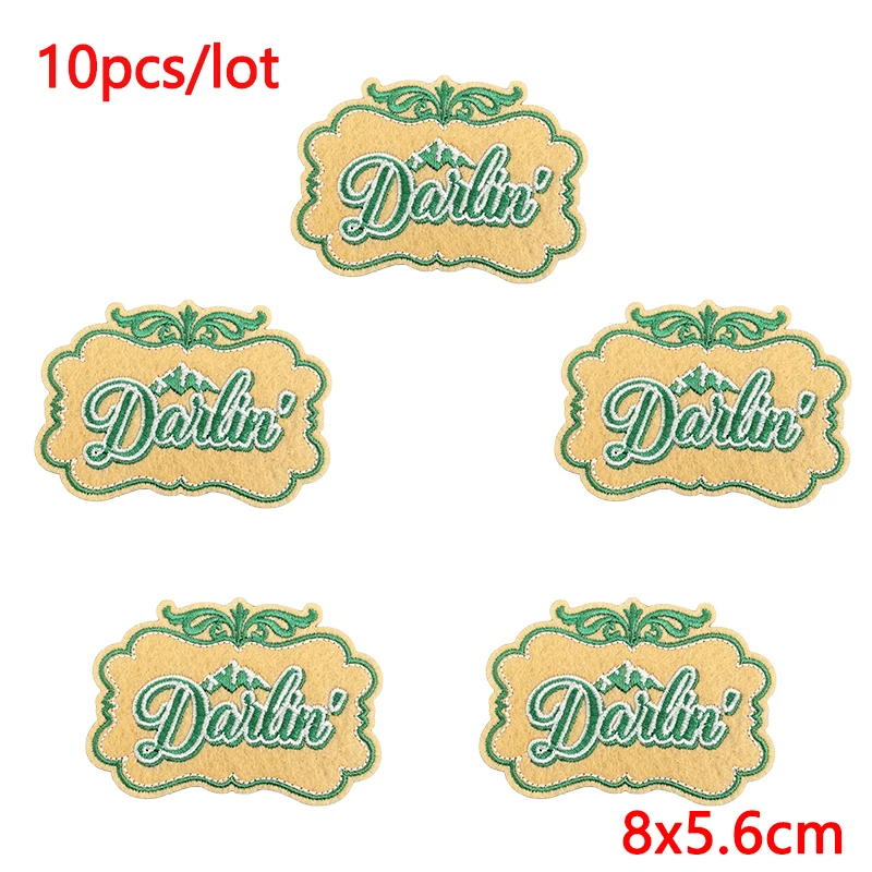 10 unids/lote de parches bordados con letras de dibujos animados para ropa, parches con eslogan para planchar para chaqueta, insignia Floral termoadhesiva DIY - imagen 3
