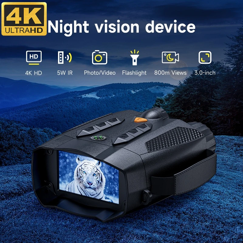 Gafas de visión nocturna 4K, 5W, 850NM, alcance de caza, batería recargable de 5000mAh, pantalla HD de 3 pulgadas, binoculares infrarrojos térmicos digitales 10x - imagen 2