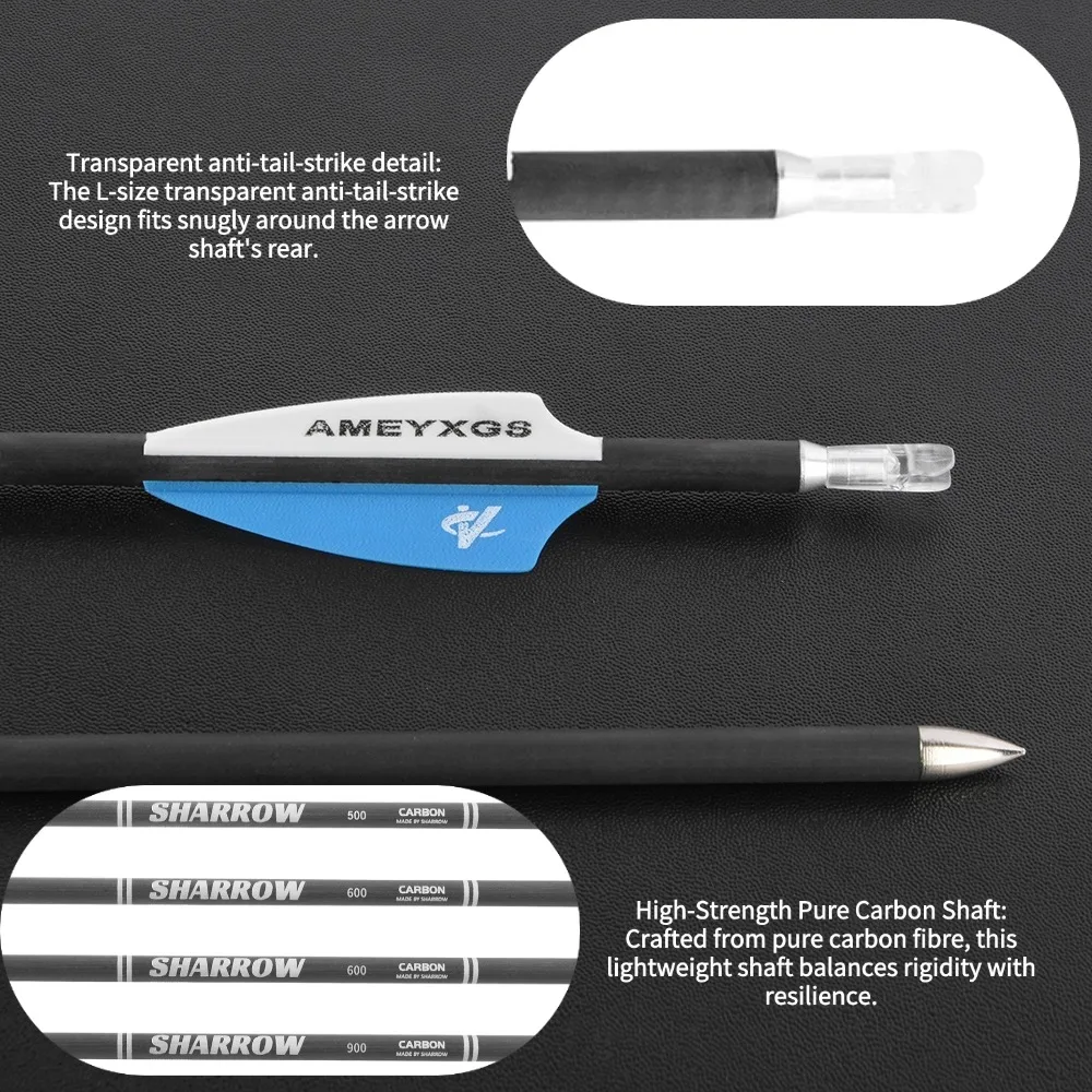 Escudo de 2 pulgadas, pluma de goma, flechas de carbono puro, 12 Uds., columna vertebral 500/600/900, tiro con arco al aire libre imprescindible, entrenamiento de caza - imagen 3