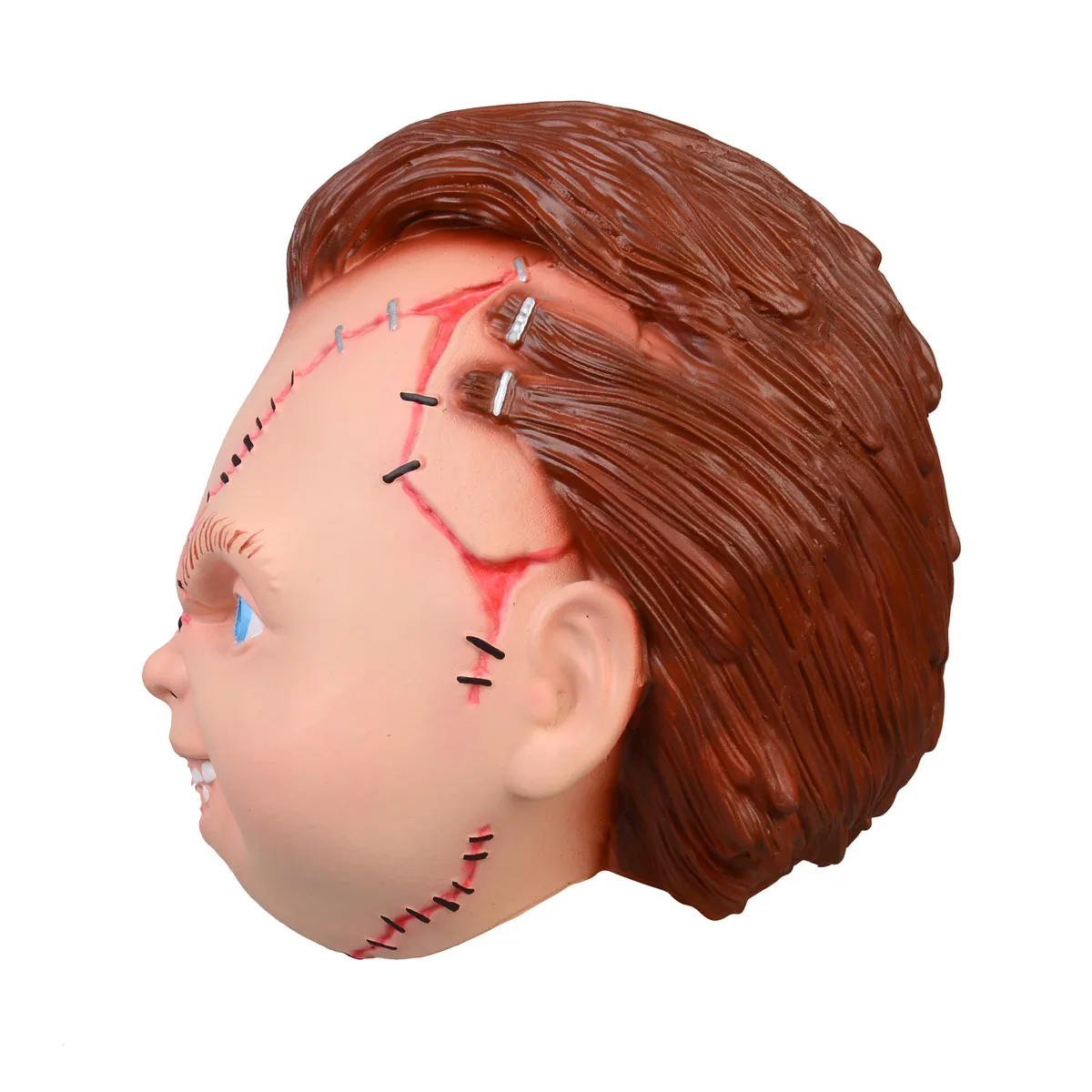 Casco de cara completa de látex para hombres y mujeres, máscara de Halloween, Chucky grande, Cosplay aterrador, sombreros de fiesta, accesorios de disfraz - imagen 4