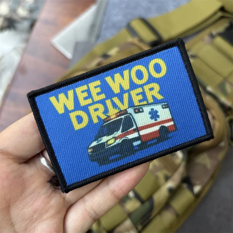 Parche impreso "WEE WOO DRIVER" para ropa, insignia de moral táctica, parche militar con gancho, pegatinas para mochila - imagen 2