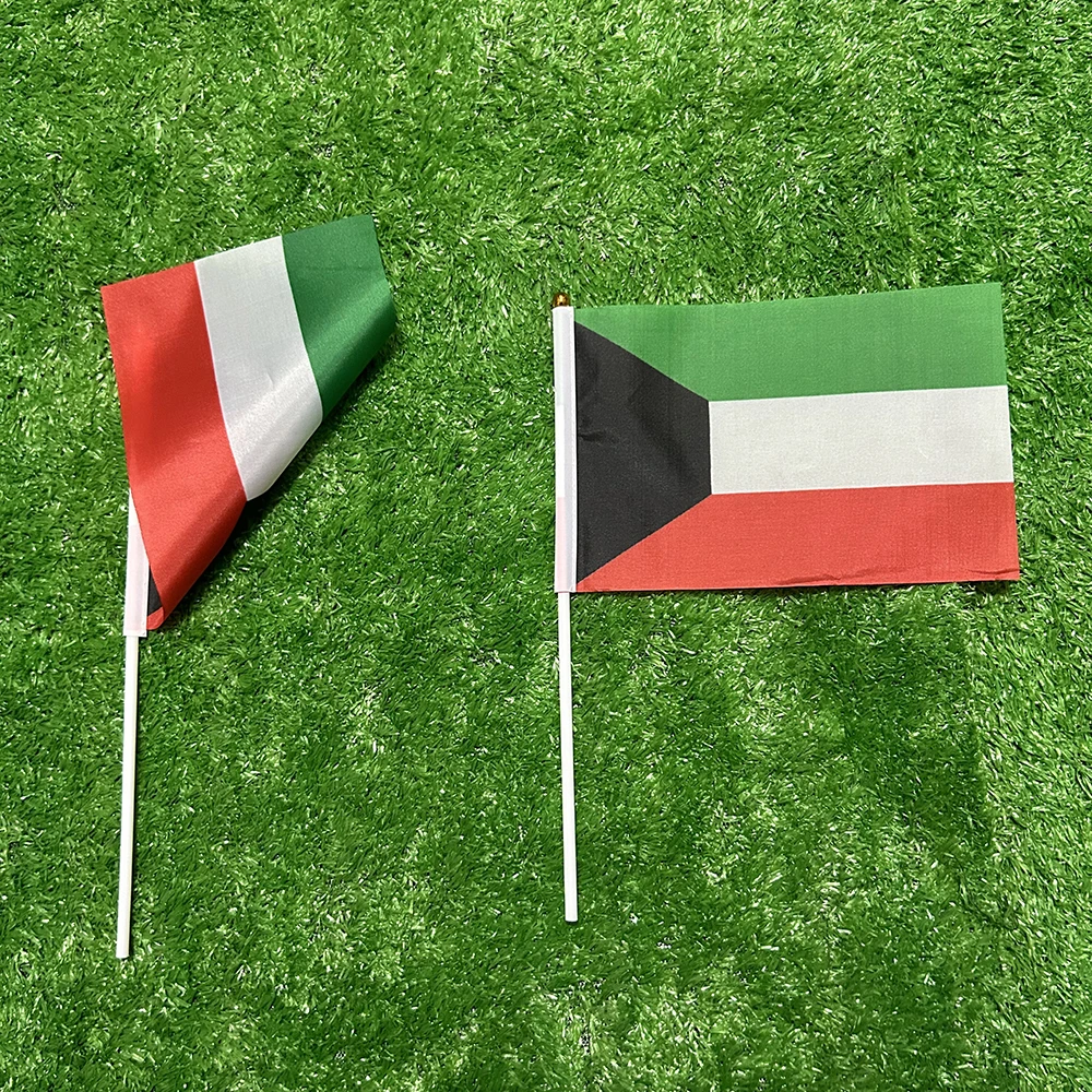 Bandera de la SKY, bandera de mano de Kuwait, 10/20/50/100 Uds., 21x14cm, banderas ondeantes de mano de Kuwait con poste de plástico para actividades deportivas, decoración del hogar - imagen 5