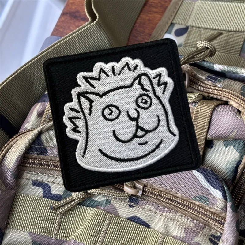 Parche bordado de gato divertido para ropa, parches tácticos con gancho y bucle, pegatinas para mochila