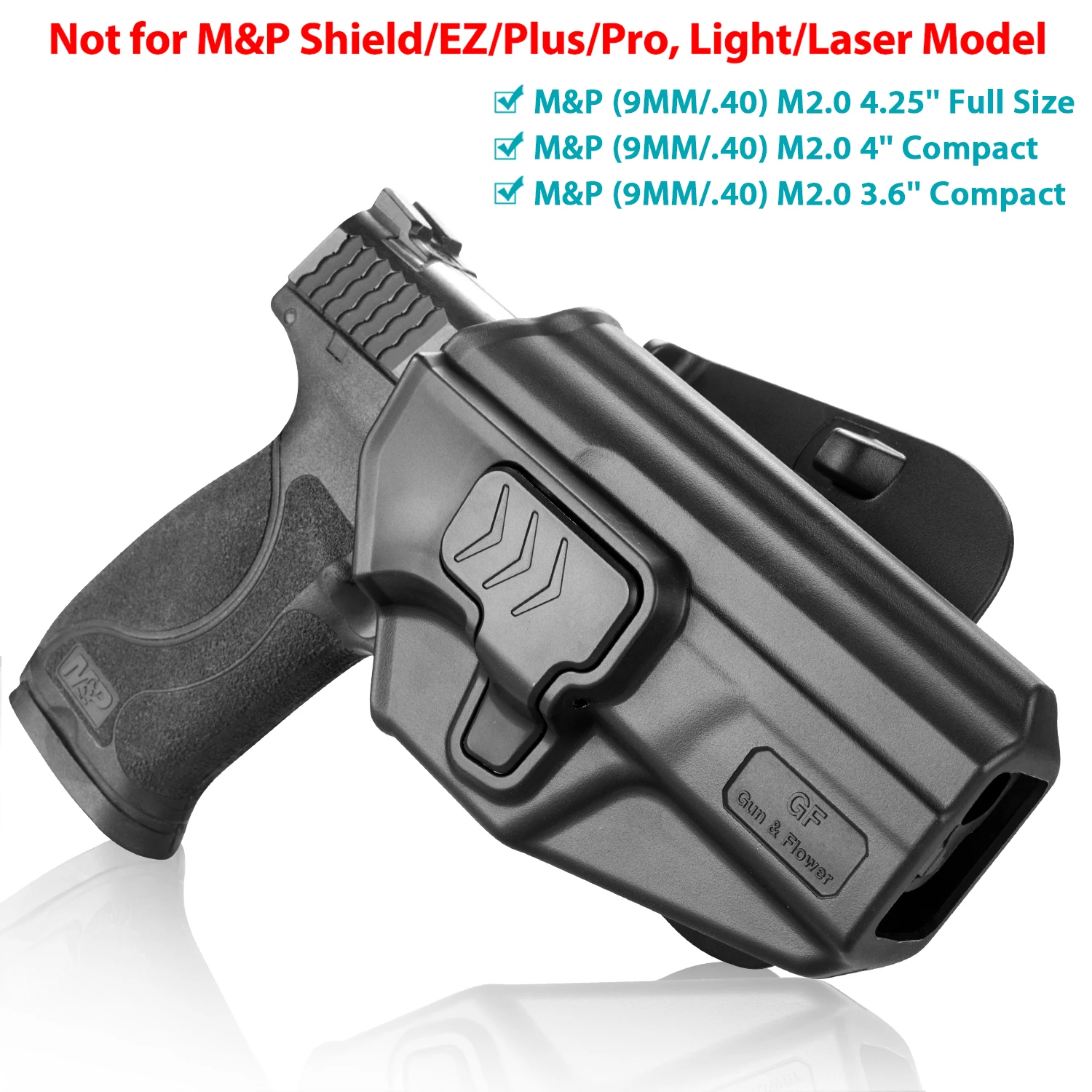 Solo se adapta a la funda M & P de 9MM, funda de paleta OWB compatible con Smith & Wesson M & P 9MM/.40 M2.0 tamaño completo 4,25 ''/M2.0 compacto 4''3,6''.360 grados - imagen 4