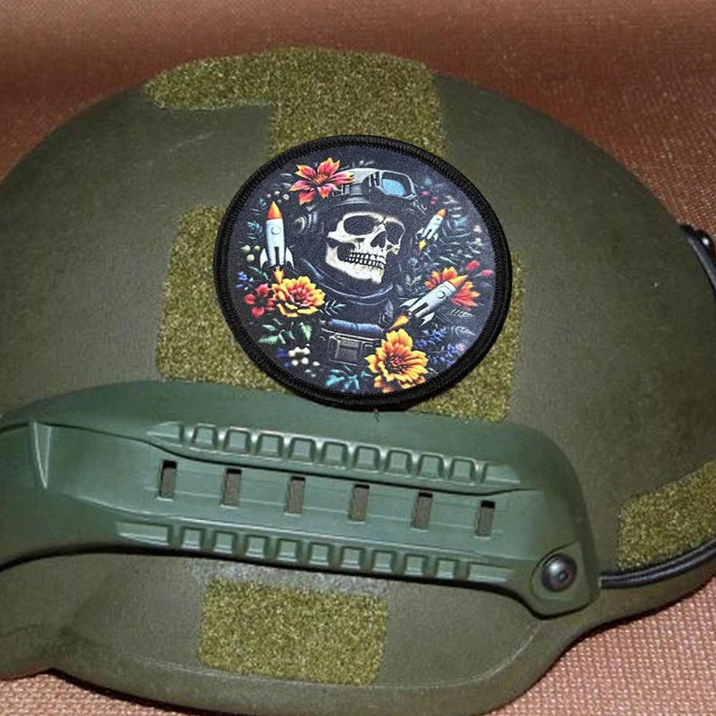 Parche táctico de calavera Floral, parches de gancho y bucle, brazalete, insignia de moral militar, mochila Chevron, pegatinas para chaleco - imagen 5