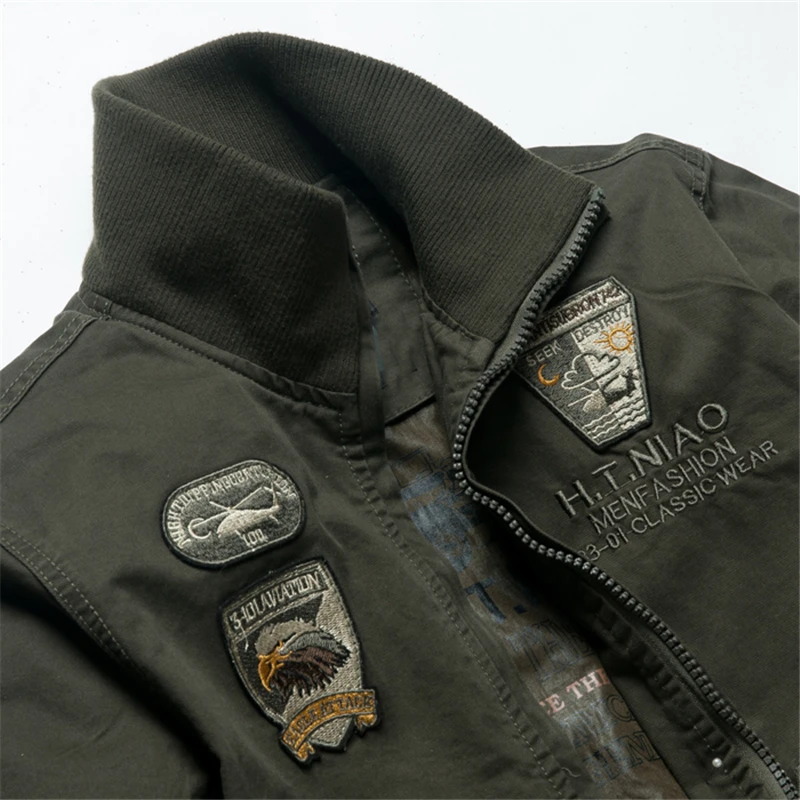 Chaquetas Bomber militares para hombre, abrigos tácticos bordados de cuello alto, chaquetas de carga de piloto de avión, otoño y primavera - imagen 5