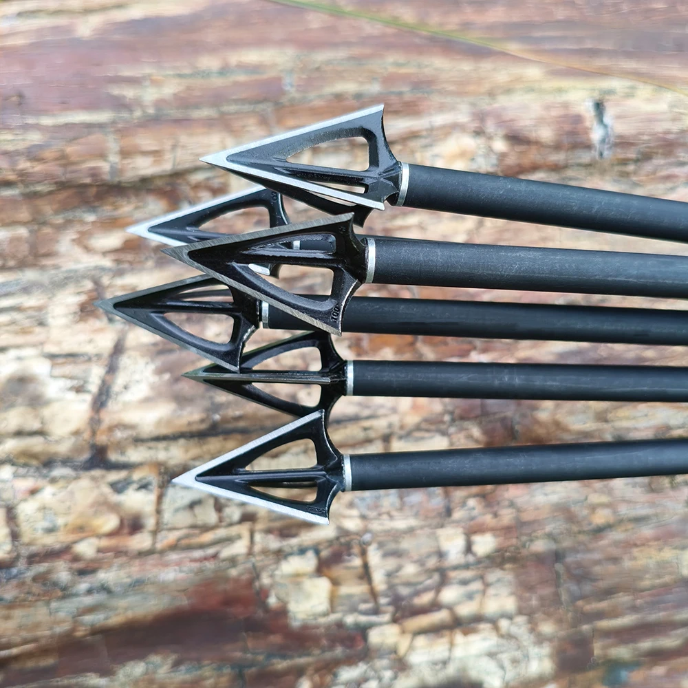 Punta de flecha de hoja de acero inoxidable, puntas de flecha de 100 granos, arco de punta ancha para caza, tiro con arco, accesorios para objetivo, 12 Uds.