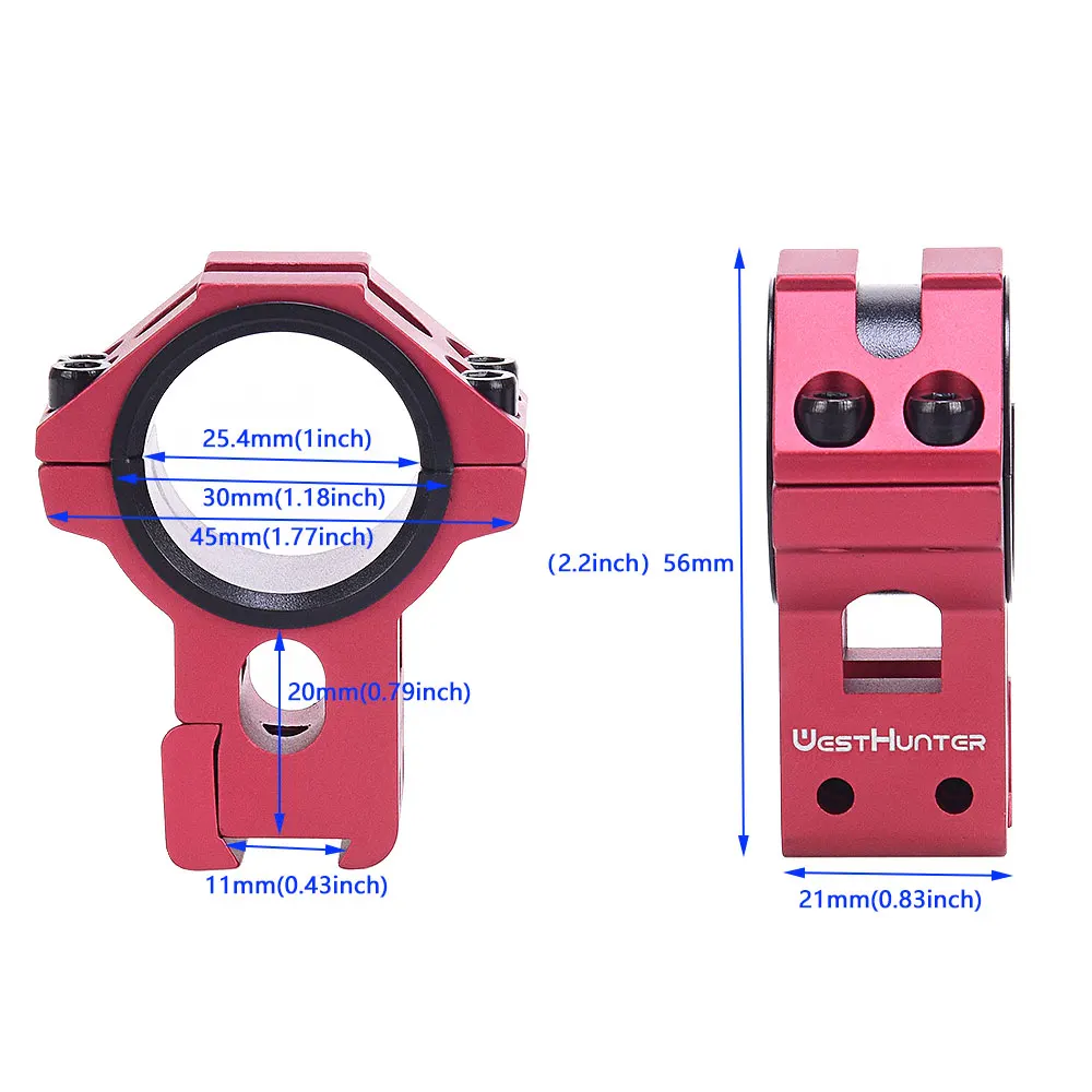 Anillos dobles de cola de milano de 11mm de alto perfil, montaje de mira telescópica de caza, mecanizado CNC de 25,4mm/30mm para tiro de miras ópticas tácticas - imagen 2