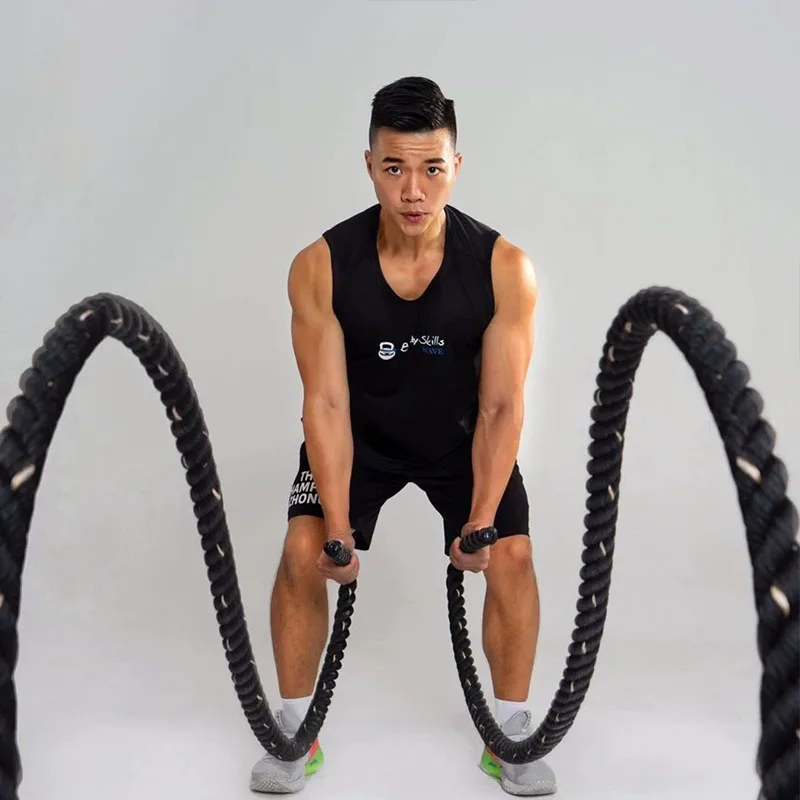 Cuerda de batalla profesional para gimnasio, uso doméstico al aire libre, cuerda de entrenamiento de saltar resistente para entrenamientos de batalla de Fitness de fuerza - imagen 5