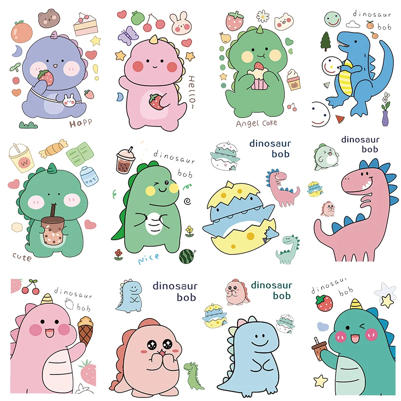 Parche térmico de animales bonitos para ropa, parches de dinosaurio de dibujos animados para camiseta, transferencia de hierro para ropa, apliques térmicos