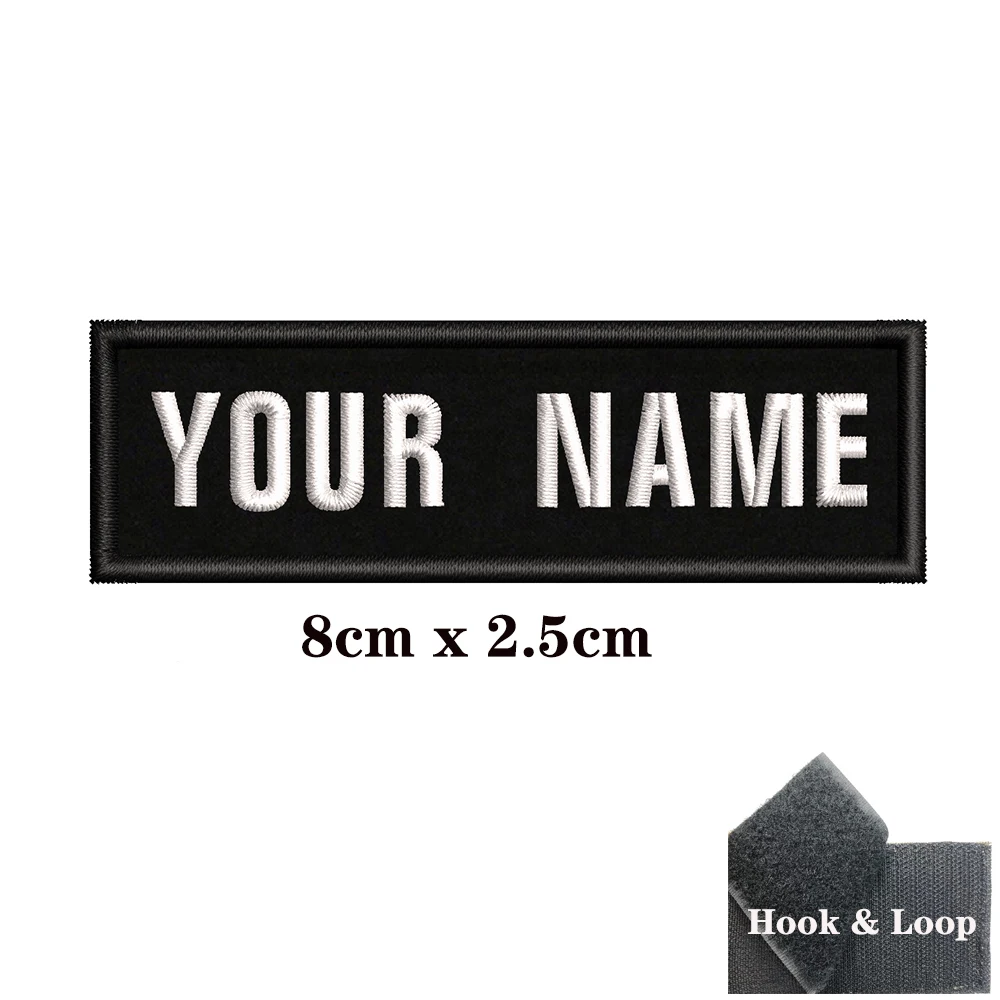 1 unidad de parche bordado con nombre personalizado, insignia de rayas, bucle de hierro o gancho, 10x2,5 cm, 8x5cm, 10x4cm, 8x2,5 cm, 12x2,5 cm, 15x5cm, 20x7cm, negro - imagen 5